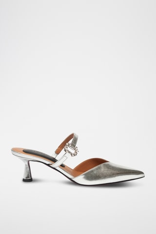 Mules à talons en cuir - Argenté