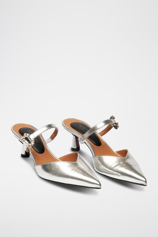 Mules à talons en cuir - Argenté