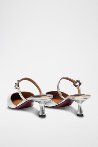 Mules à talons en cuir - Argenté
