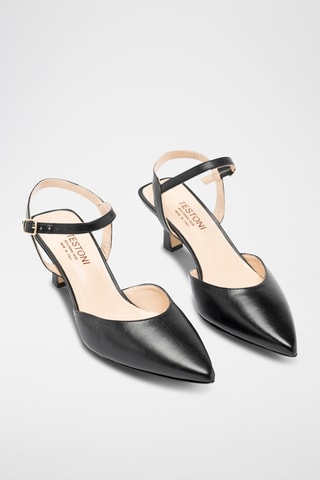 Slingback à talons en cuir - Noir