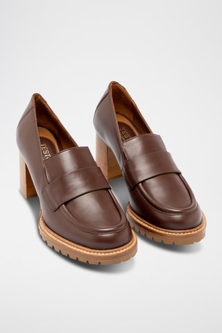 Mocassins à talons  en cuir - Marron