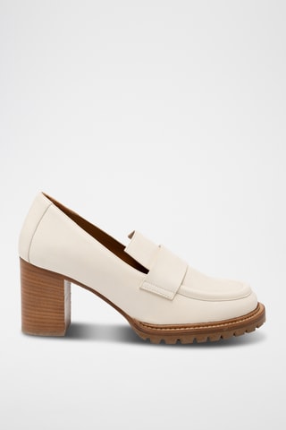 Mocassins à talons  en cuir - Beige