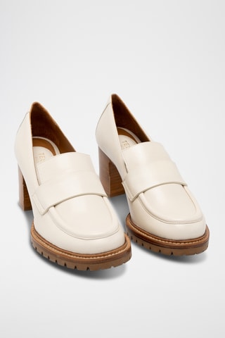Mocassins à talons  en cuir - Beige