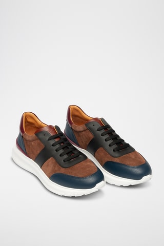 Sneakers plateformes en cuir - Marron et bleu marine