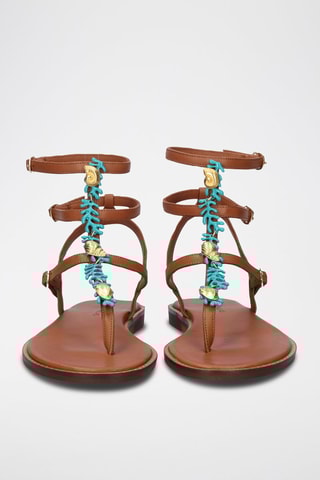 Spartiates en cuir Chios - Camel et turquoise