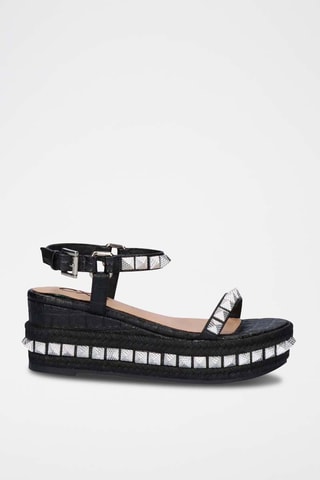 Sandales compensées en cuir - Noir