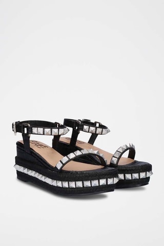 Sandales compensées en cuir - Noir