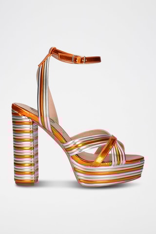 Sandales à talons - Orange et argenté
