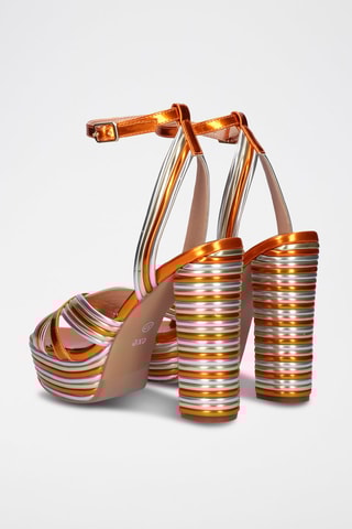 Sandales à talons - Orange et argenté