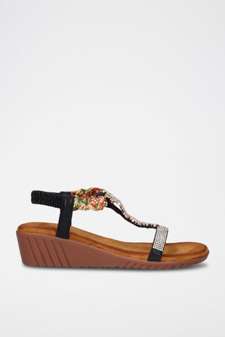 Sandales compensées - Noir et orange