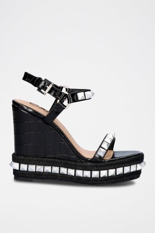 Sandales compensées en cuir - Noir