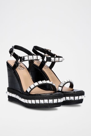 Sandales compensées en cuir - Noir