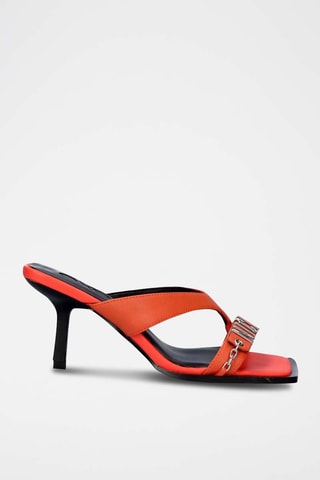 Mules à talons en cuir - Orange foncé