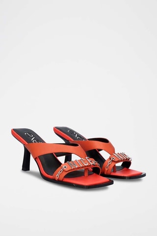 Mules à talons en cuir - Orange foncé