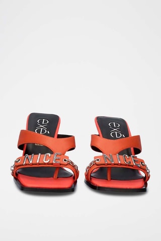 Mules à talons en cuir - Orange foncé