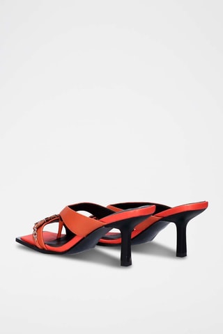 Mules à talons en cuir - Orange foncé