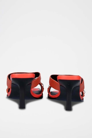 Mules à talons en cuir - Orange foncé