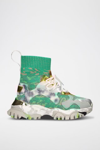 Baskets chaussettes en cuir - Vert et argenté