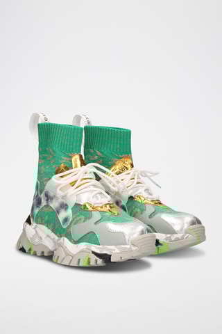 Baskets chaussettes en cuir - Vert et argenté