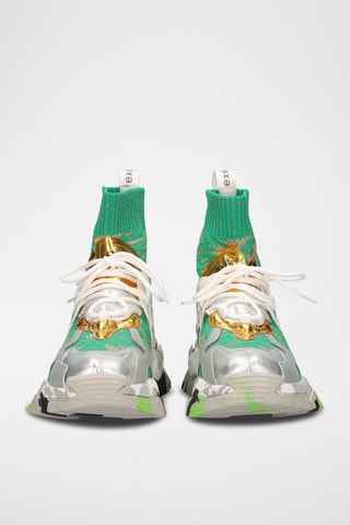 Baskets chaussettes en cuir - Vert et argenté