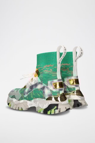 Baskets chaussettes en cuir - Vert et argenté
