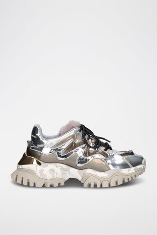 Sneakers plateformes en cuir - Argenté
