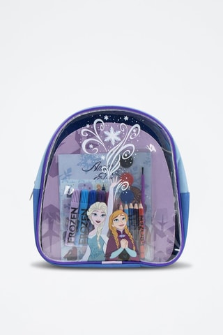 Mochila com material escolar Elsa e Anna Frozen Disney - 20 peças - Azul-celeste