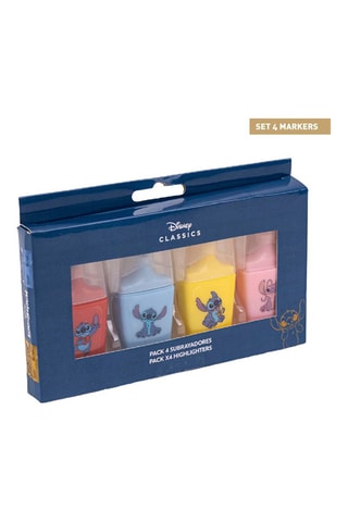 4 sublinhadores Stitch Lilo e Stitch Disney Tinta vermelha, azul-celeste, amarelo e rosa