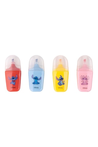 4 sublinhadores Stitch Lilo e Stitch Disney Tinta vermelha, azul-celeste, amarelo e rosa