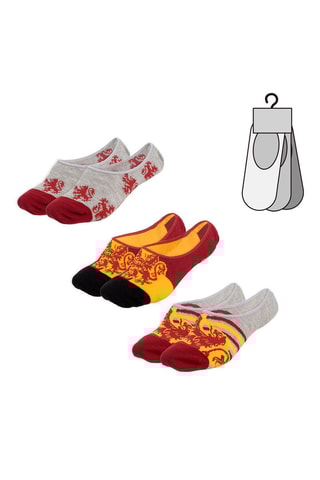 3 pares de meias curtas Gryffindor Harry Potter - Cinzento-claro mesclado e bordô