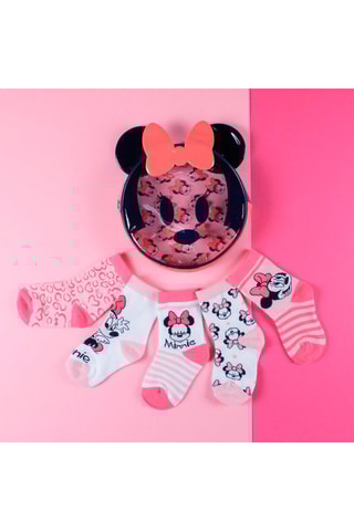 5 pares de meias Minnie Disney - Rosa e branco