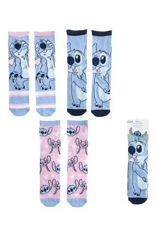 3 pares de meias Stitch Lilo e Stitch Disney - Azul e rosa maquilhagem