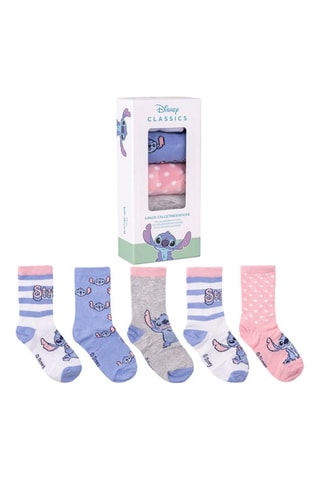 5 pares de meias Stitch Lilo e Stitch Disney - Branco, malva e rosa