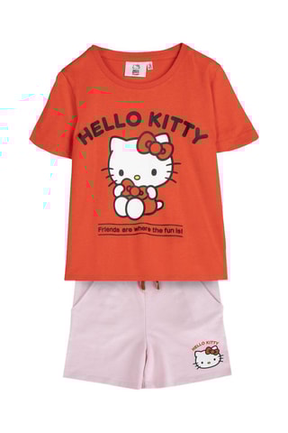 T-shirt e calções Hello Kitty Sanrio - Vermelho e rosa