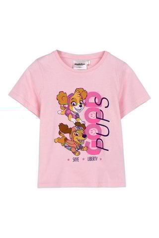 T-shirt Patrulha Pata - Rosa e branco