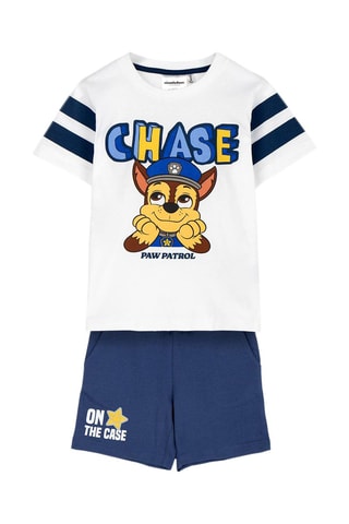 T-shirt e calções Chase Patrulha Pata - Branco e azul-marinho