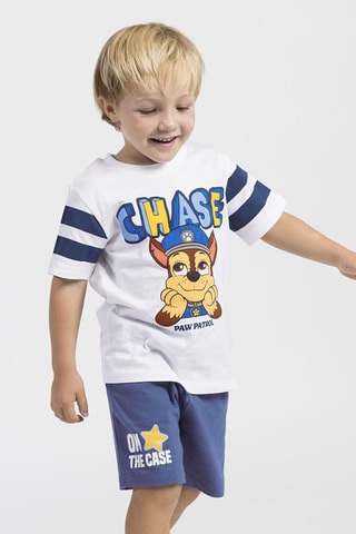 T-shirt e calções Chase Patrulha Pata - Branco e azul-marinho