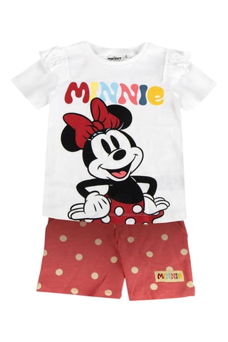 T-shirt e calções Minnie Disney - Coral e branco