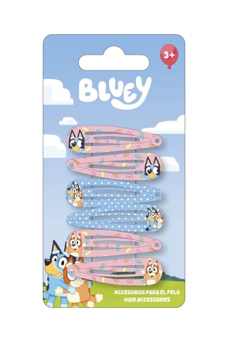 6 pinças para cabelo Bluey e Bingo Bluey - Azul-celeste e rosa