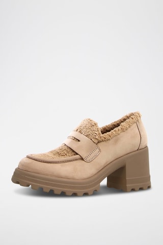 Mocassins de salto em nobuck Tani -  Bege