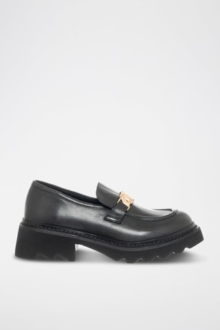 Mocassins de salto em couro Preto e dourado