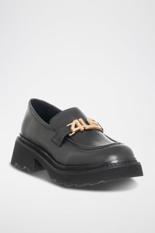Mocassins de salto em couro Preto e dourado