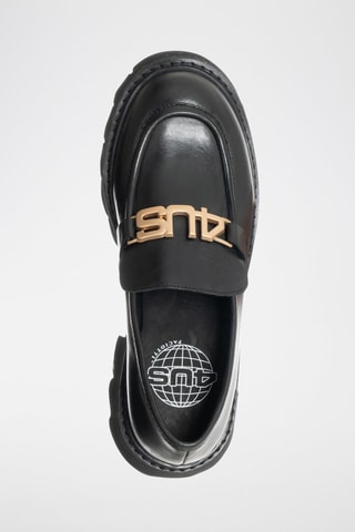 Mocassins de salto em couro Preto e dourado