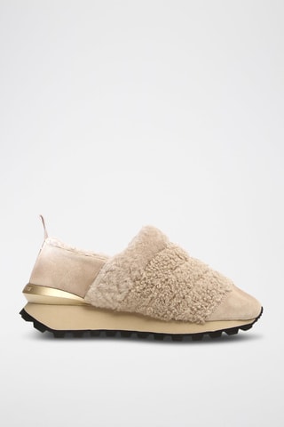 Slip-on com plataforma de nobuck Qwark - Bege