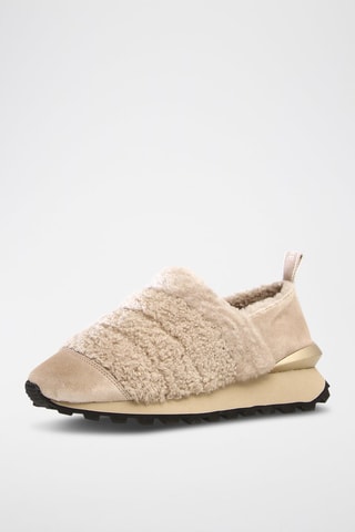 Slip-on com plataforma de nobuck Qwark - Bege