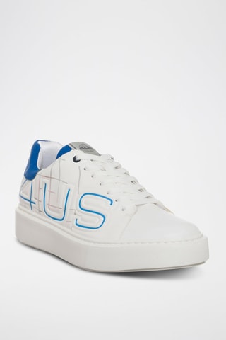 Sneakers com plataforma em couro Branco e azul