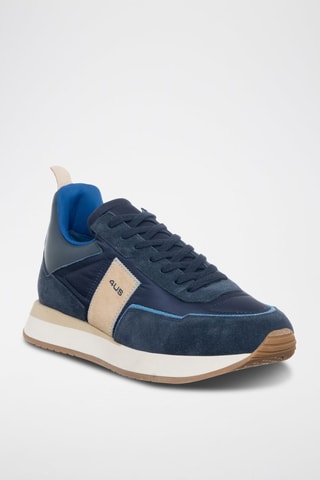 Sneakers em couro Azul-marinho e bege