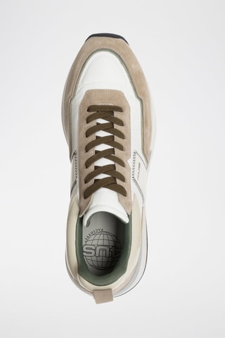 Sneakers em couro Castanho-claro e branco