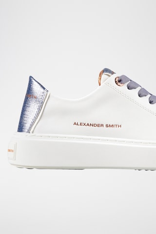 Sapatilhas em couro de touro London-albaldw - Branco e azul-cinzento