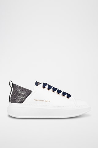 Sapatilhas com plataforma em couro Wembley - Branco e azul-marinho
